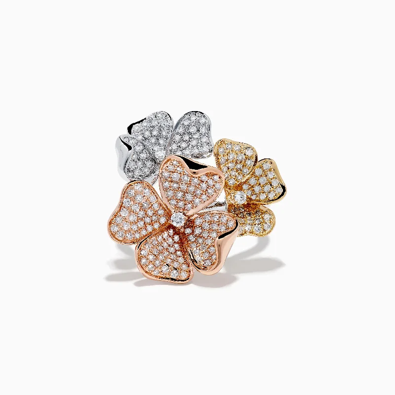 14K Trio Flower Diamond Ring 0.82 TCW