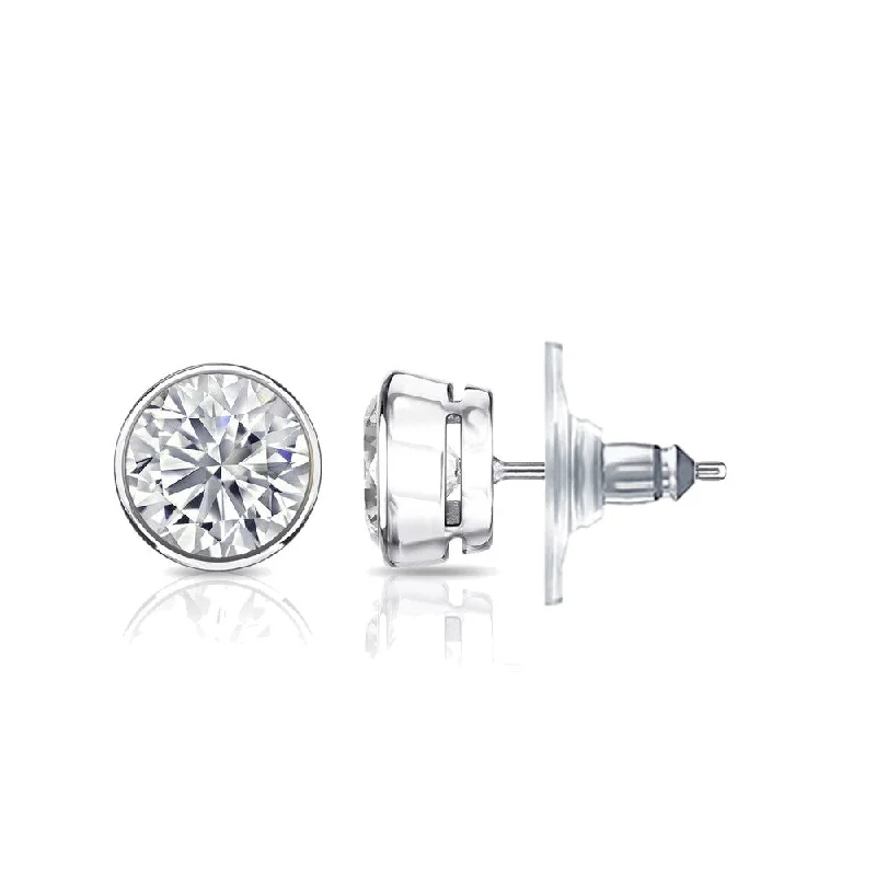 Auriya 14k Gold GIA Certified 6.00 ct. TDW Secure-Lock Bezel Set Round Diamond Stud Earrings