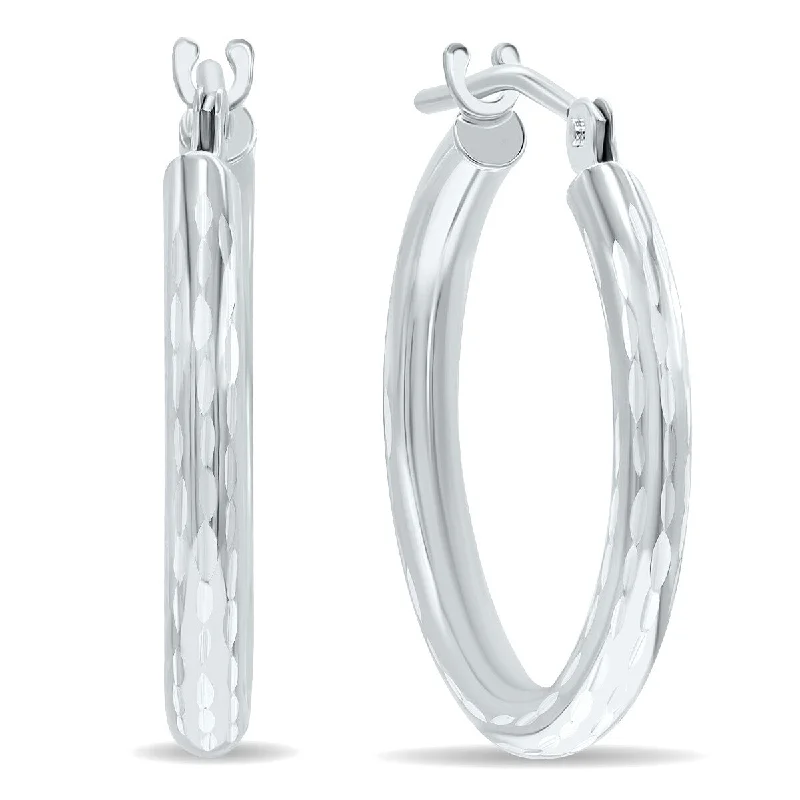 Marquee Jewels 14K White Gold Shiny Diamond Cut Engraved Hoop Earrings (18mm)