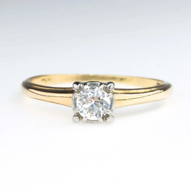 0.30ct European Cut Diamond Solitaire Engagement Ring in 14K Yellow Gold