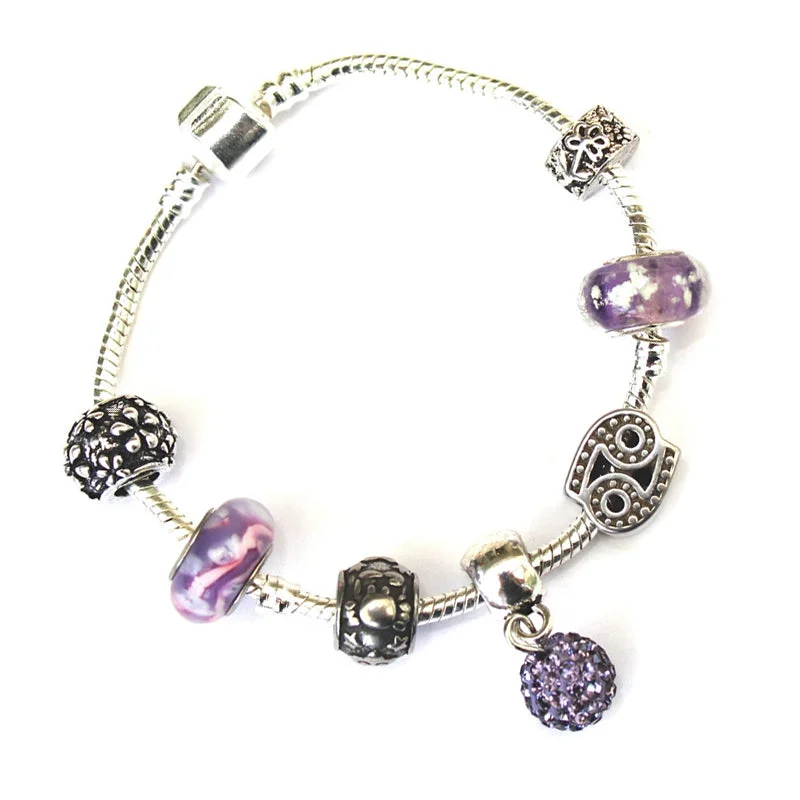 Adult's Cancer 'The Crab' Zodiac Sign Silver Plated Charm Bracelet (June 21-July 22)