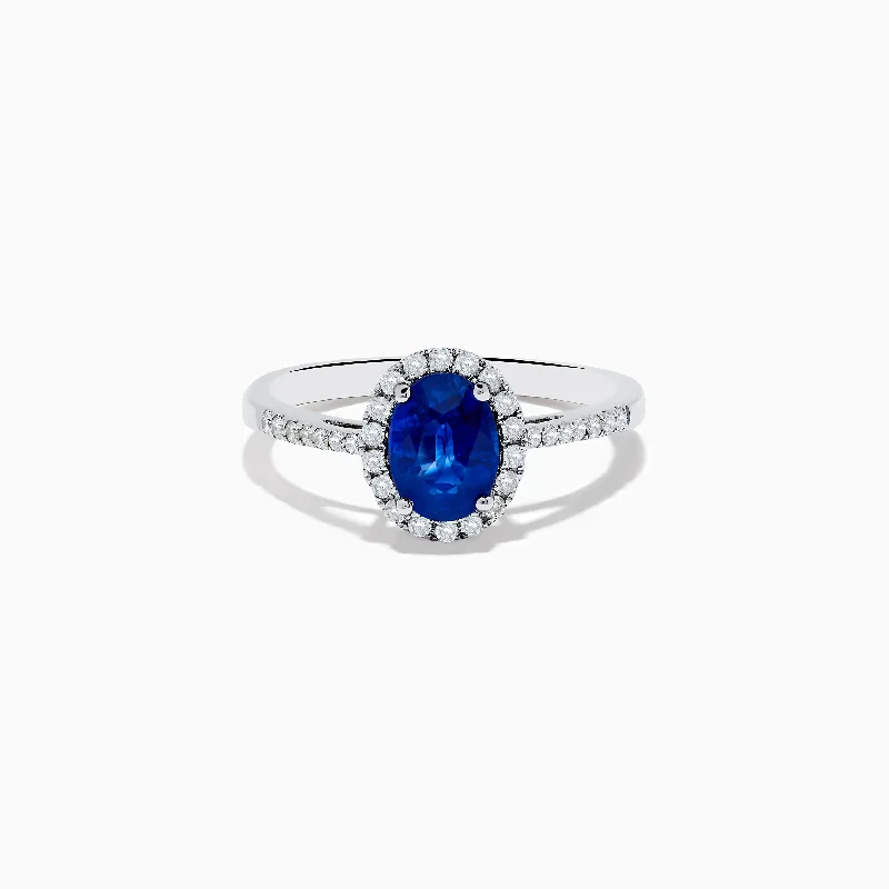 14K White Gold Oval Blue Sapphire and Diamond Ring