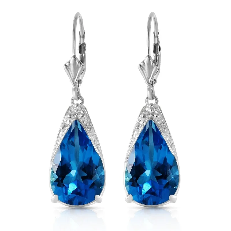 12 CTW 14K Solid White Gold Lifetime You Blue Topaz Earrings