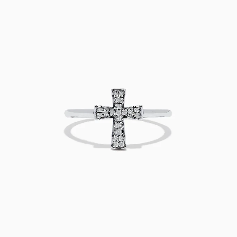 925 Sterling Silver Diamond Cross Ring