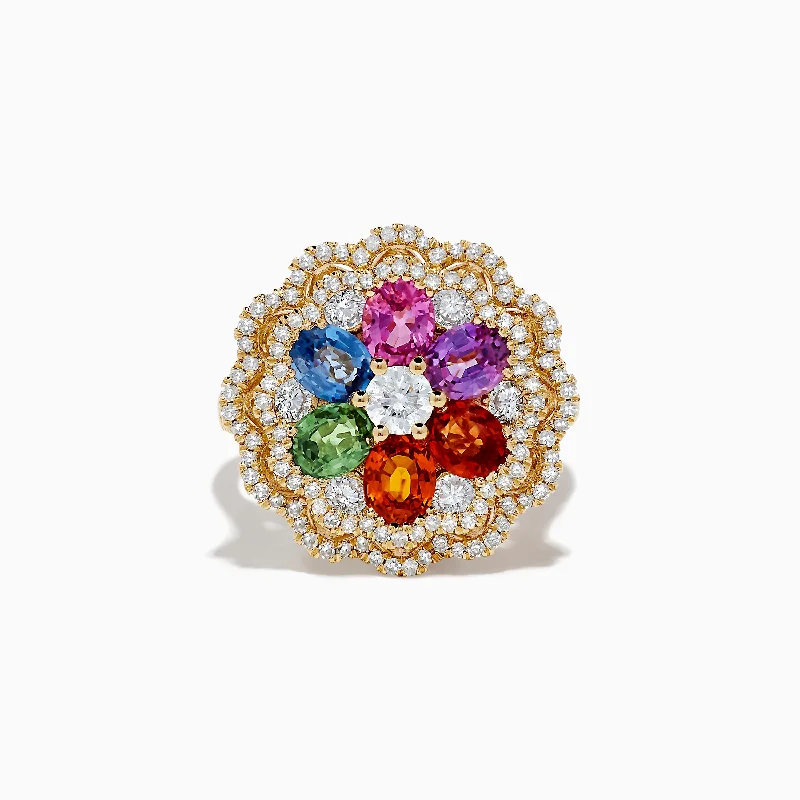 Watercolors 14K Yellow Gold Multi Sapphire and Diamond Ring