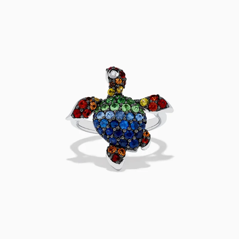 925 Seaside Sterling Silver Mutli Sapphires Turtle Ring