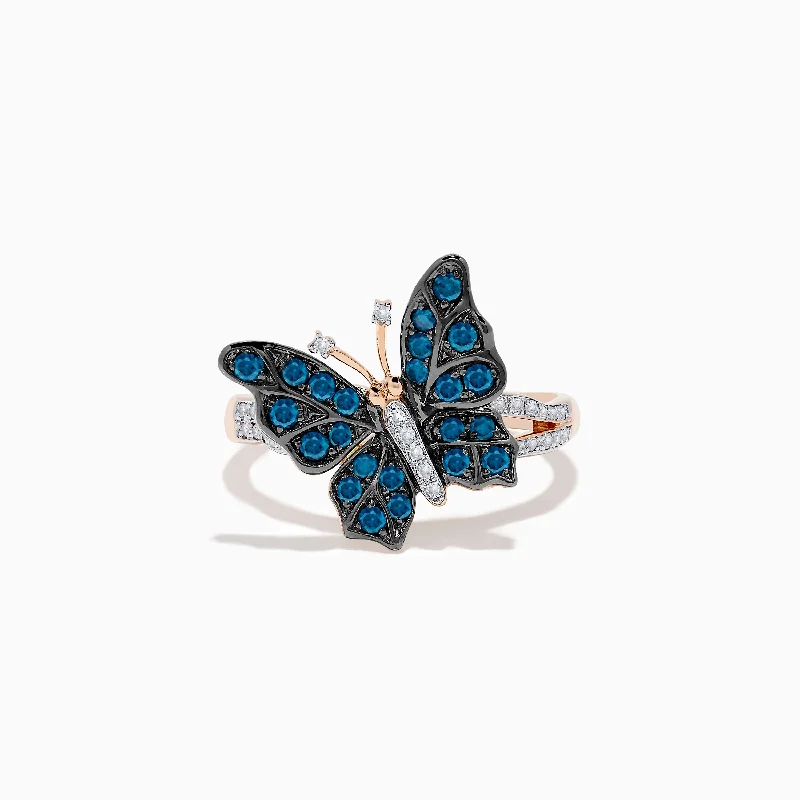 Bella Bleu 14K Rose Gold White and Blue Diamond Butterfly Ring