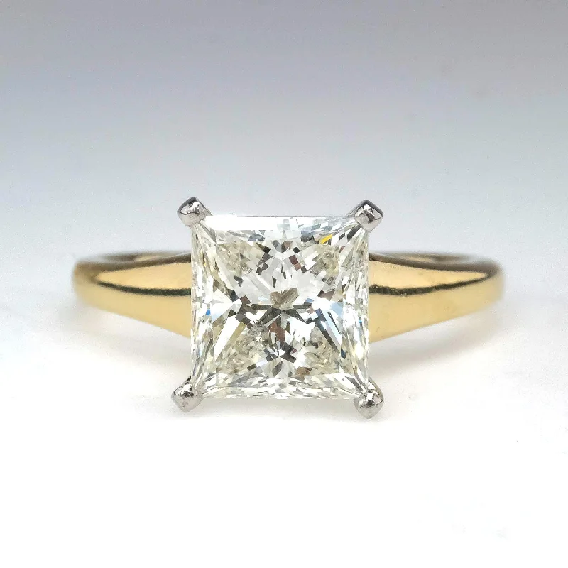 GIA 2.02ct Princess Cut Diamond Solitaire Engagement Ring in 14K Yellow Gold