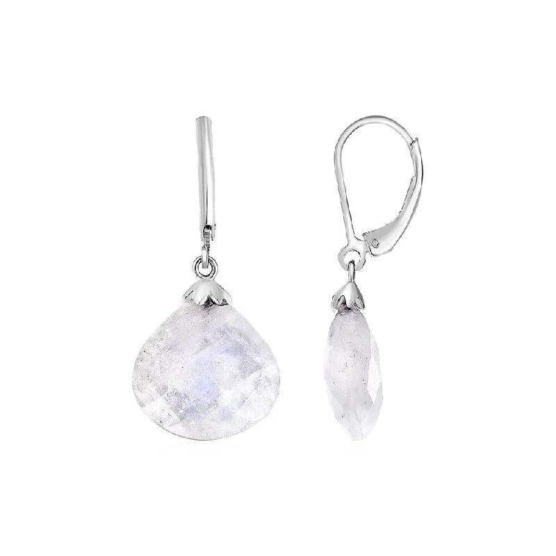 Earrings with Rainbow Moonstone Teardrops in Sterling Silver