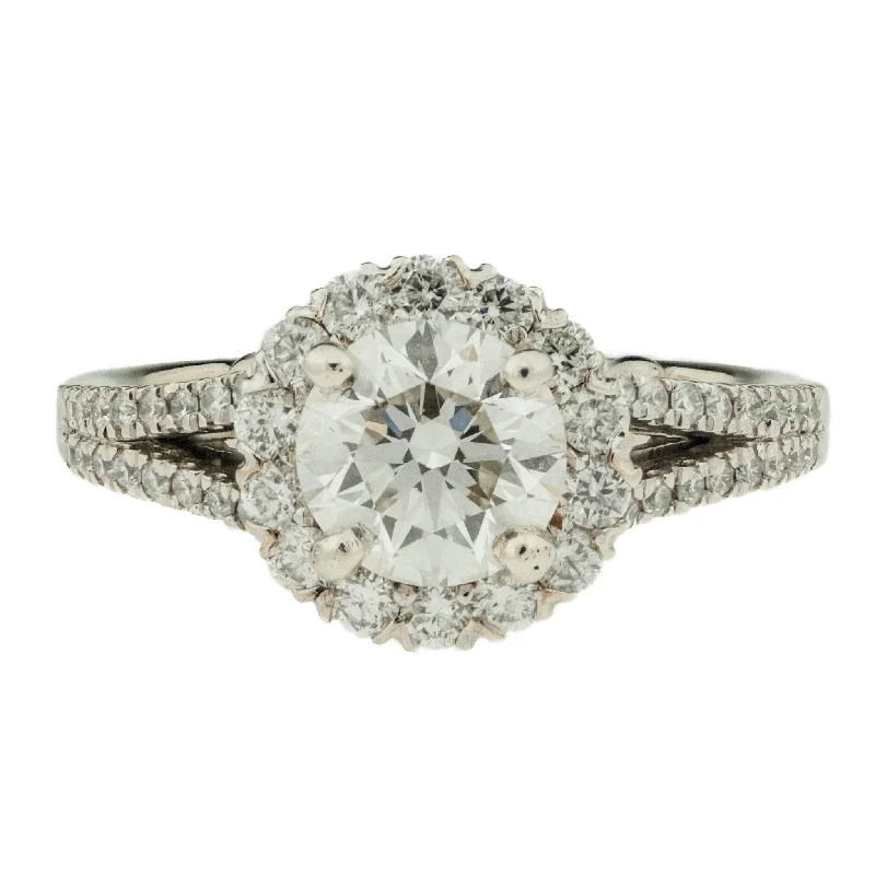 1.06ctw European Cut Diamond with Diamond Accents Engagement Ring in 14K White Gold - Size 4.5