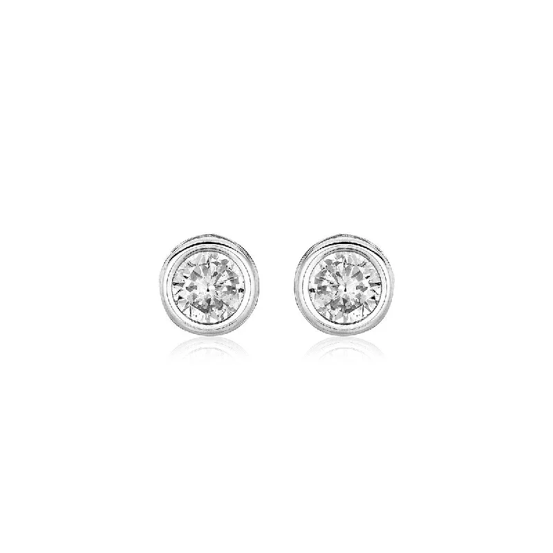 Sterling Silver Round Bezel Set Cubic Zirconia Earrings