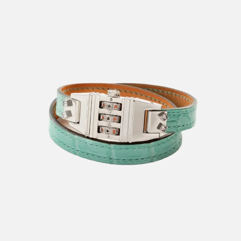 Stainless Steel Leather Code, Seafoam Green Crocodile