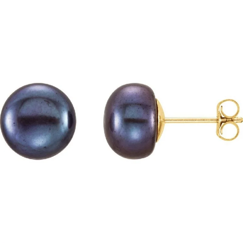 Curata 14k Yellow Gold Black Freshwater Pearl 8.0-9mm Earrings