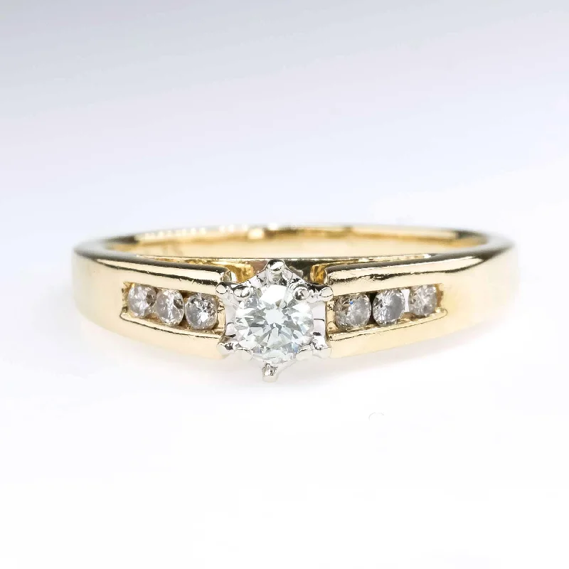 0.20ctw Round Diamond w/ Side Accented Engagement Ring in 14K Yellow Gold