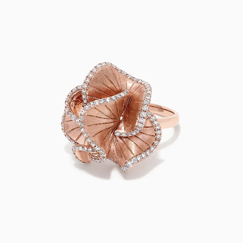 Pave Rose 14K Rose Gold Diamond Flower Ring, 0.90 TCW