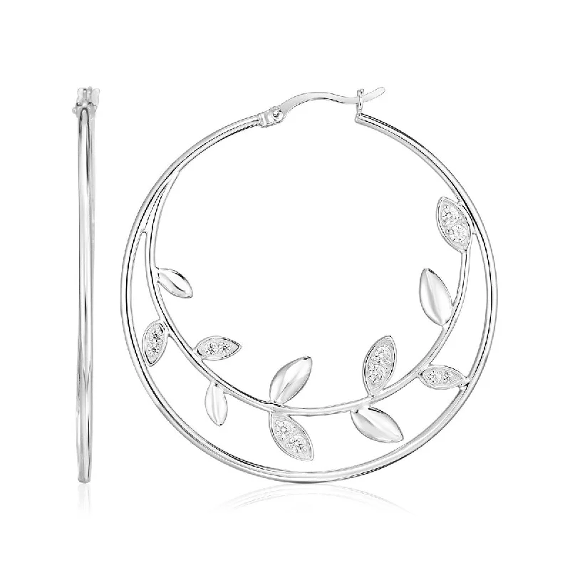 Sterling Silver Hoop Earrings with Textured Vines