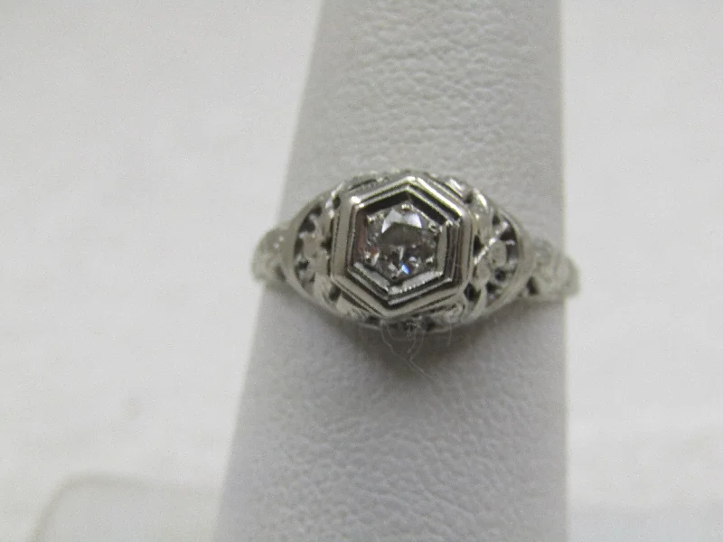 Vintage 10kt Edwardian Filigree Diamond Ring, Sz. 7, 1920's.  Engagement Ring