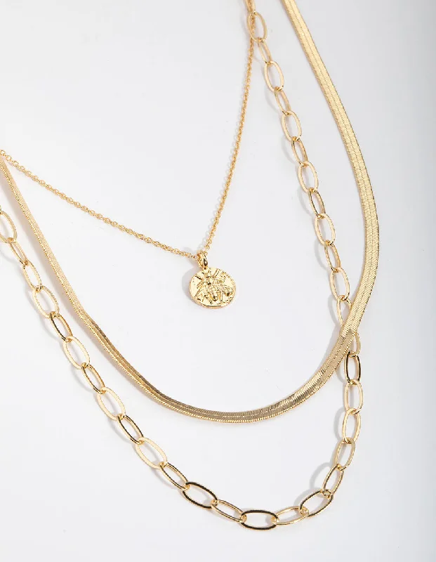 Gold Plated Disc Layered Necklace