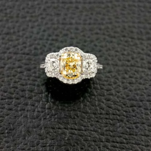 Yellow Cushion cut Diamond Engagement Ring