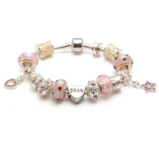 Gran 'Pink Me Up' Silver Plated Charm Bead Bracelet