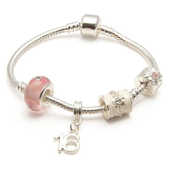 Age 16 'Pink Parfait' Silver Sparkle Charm Bead Bracelet