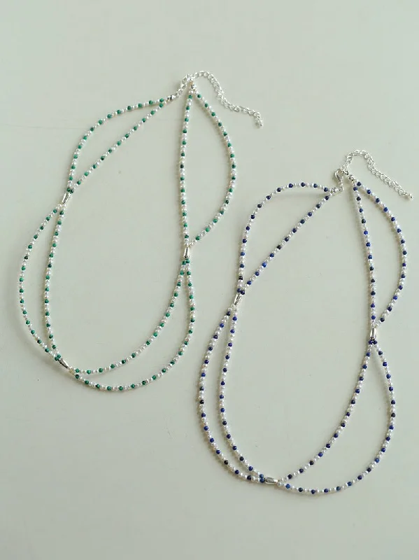 Double-Layer Necklace with Millet Pearls and Gemstone Beads