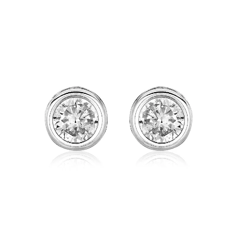 Sterling Silver Round Bezel Set Cubic Zirconia Earrings