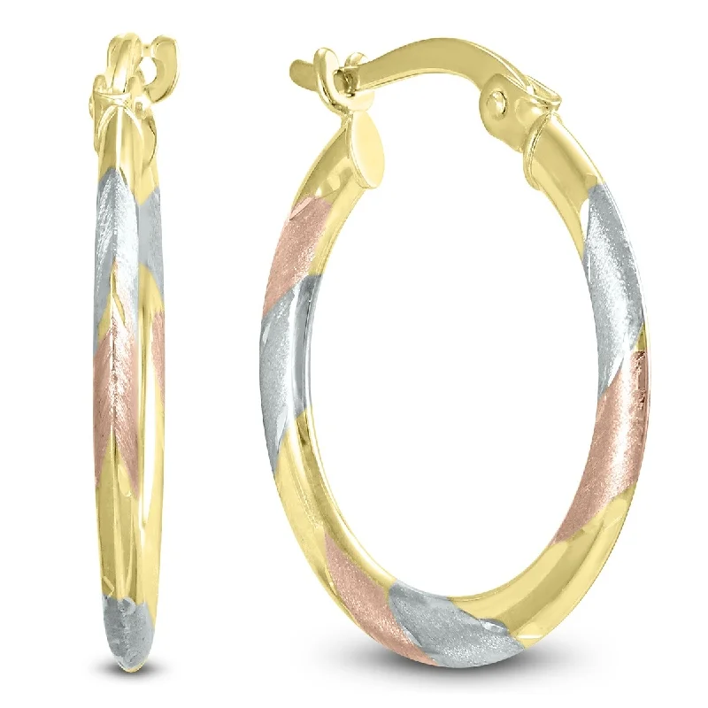 Marquee Jewels 14K Yellow Gold Tri-Color Hoop Earrings