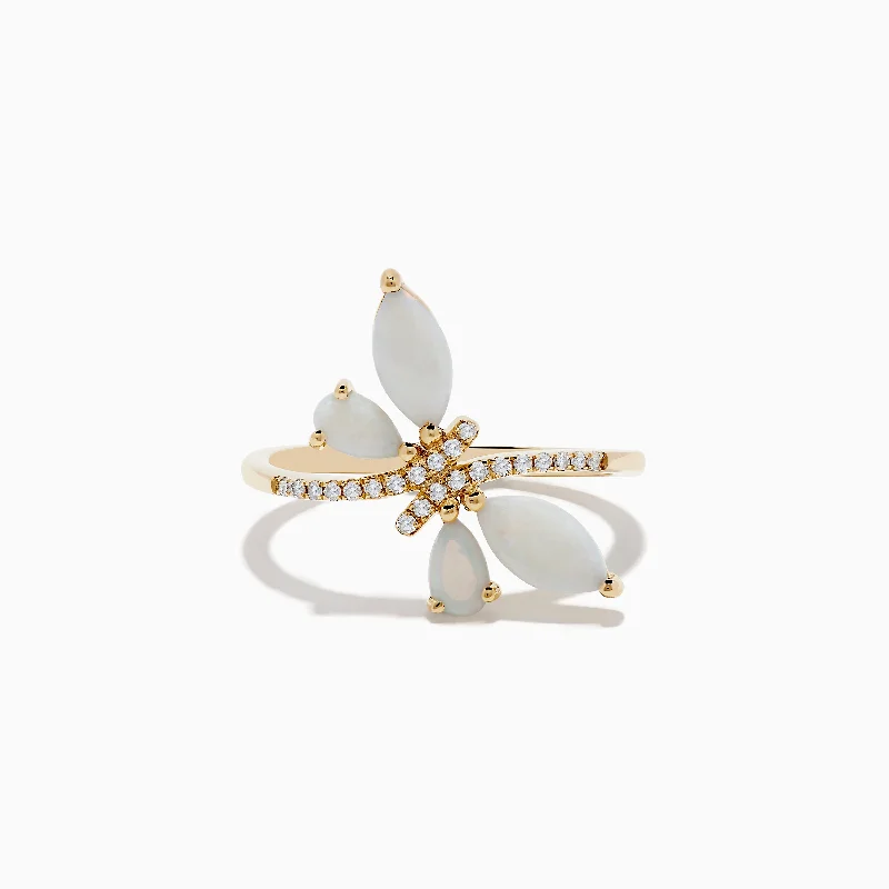 Aurora 14K Yellow Gold Opal and Diamond Butterfly Ring