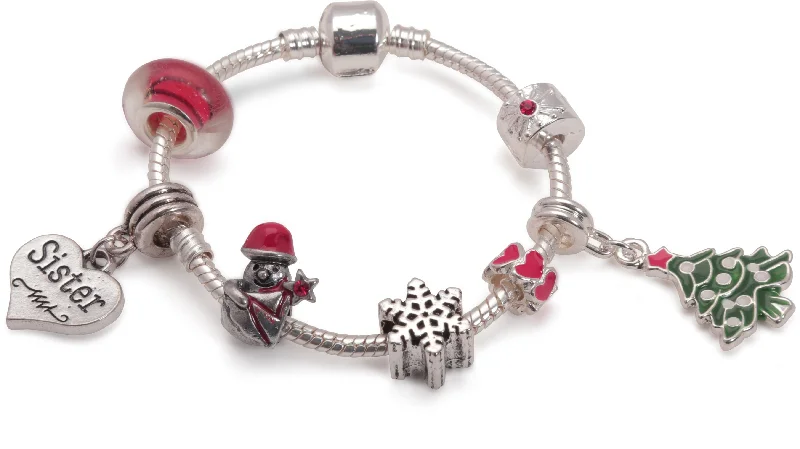 Adult's Teenagers 'Sister Christmas Dream' Silver Plated Charm Bracelet