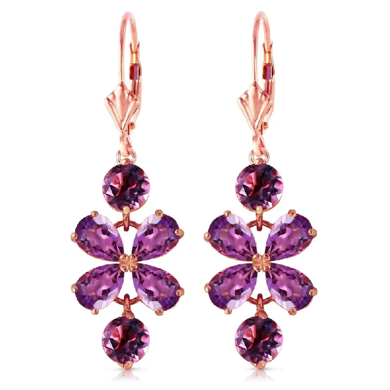 5.32 Carat 14K Solid Rose Gold Amethyst Flower Earrings