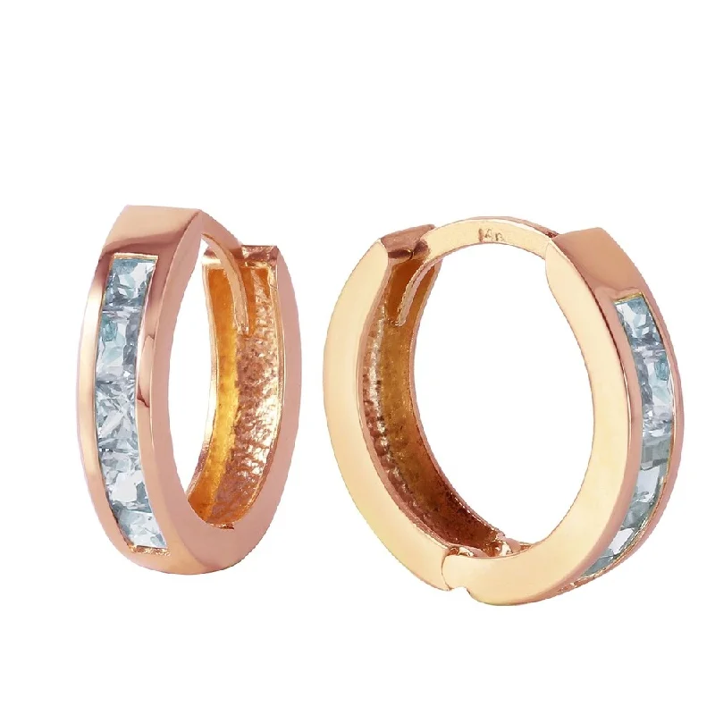 0.85 CTW 14K Solid Rose Gold Hoop Huggie Earrings Aquamarine