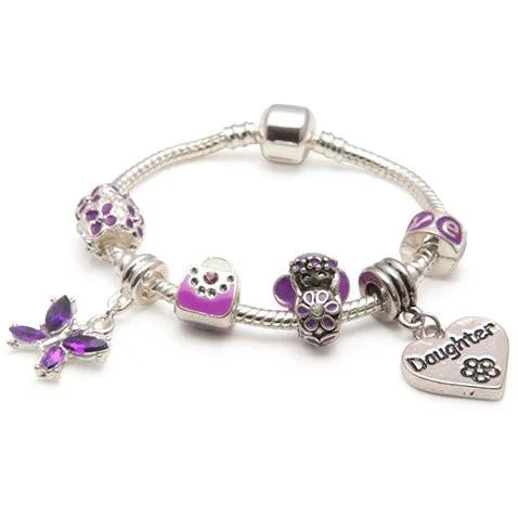 Daughter Heart Purple Fairy Dream Silver Plated Charm Bracelet