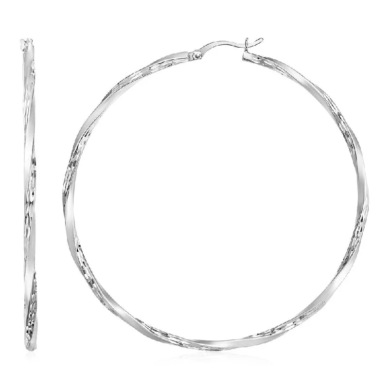 Matte and Textured Twisted Hoop Earrings in Sterling Silver