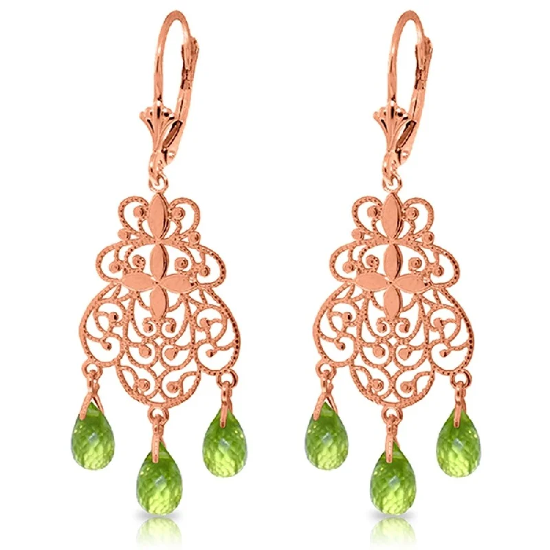 3.75 CTW 14K Solid Rose Gold Peridot Filigree Earrings