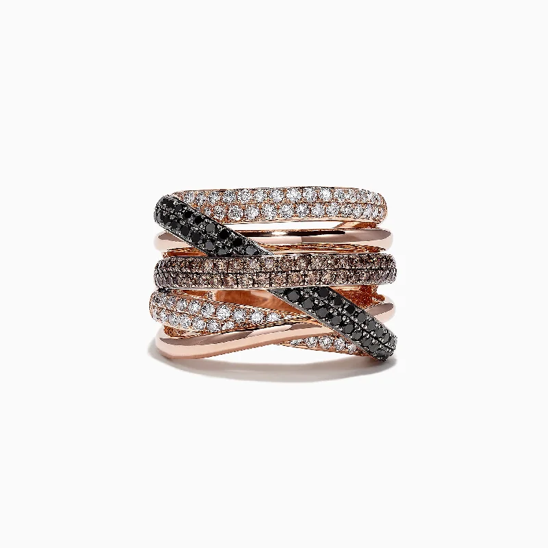 14K Rose Gold Black, Brown and White Diamond Ring, 1.47 TCW