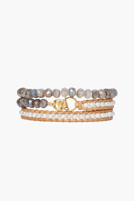 Mano Triple Wrap Bracelet White Pearl Mix