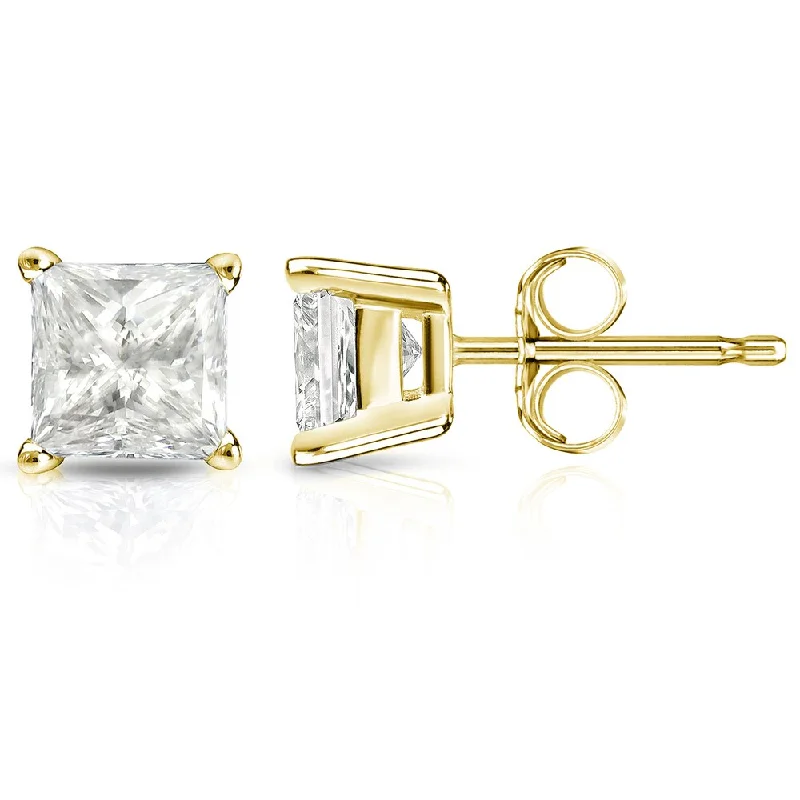 Auriya 14k Gold 2ctw Princess-cut Diamond Stud Earrings (I-J, I1-I2)