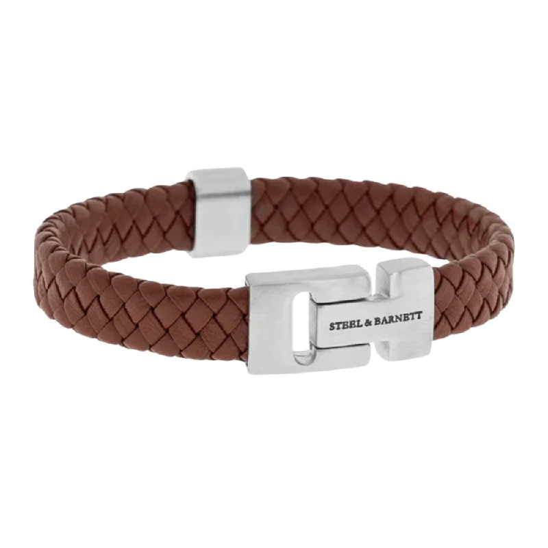 "Harrison" Light Brown Braided Leather Bracelet by Steel & Barnett