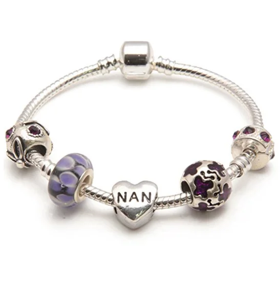 Nan 'Purple Rush' Silver Plated Charm Bead Bracelet