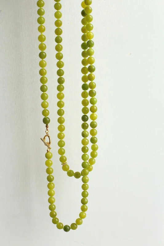 Refreshing Green Grape Stone Beaded Long Necklace