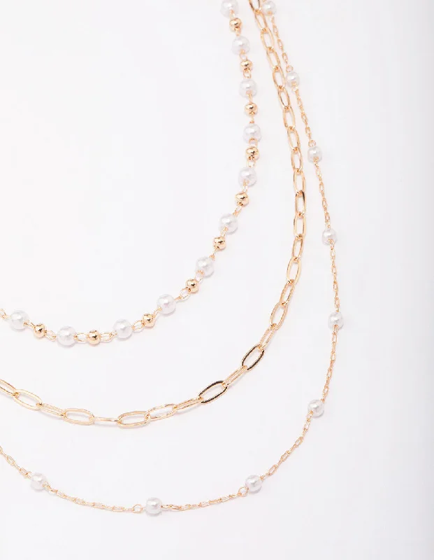 Gold Fine Station Pearl Necklace