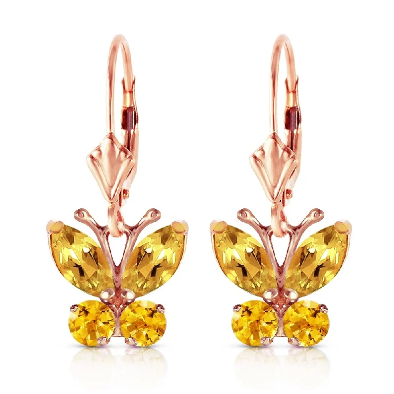 1.24 CTW 14K Solid Rose Gold Butterfly Earrings Citrine