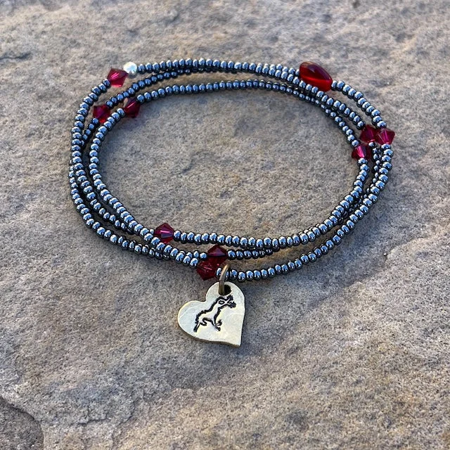 Stretch necklace or triple wrap bracelet with a hand stamped unicorn charm