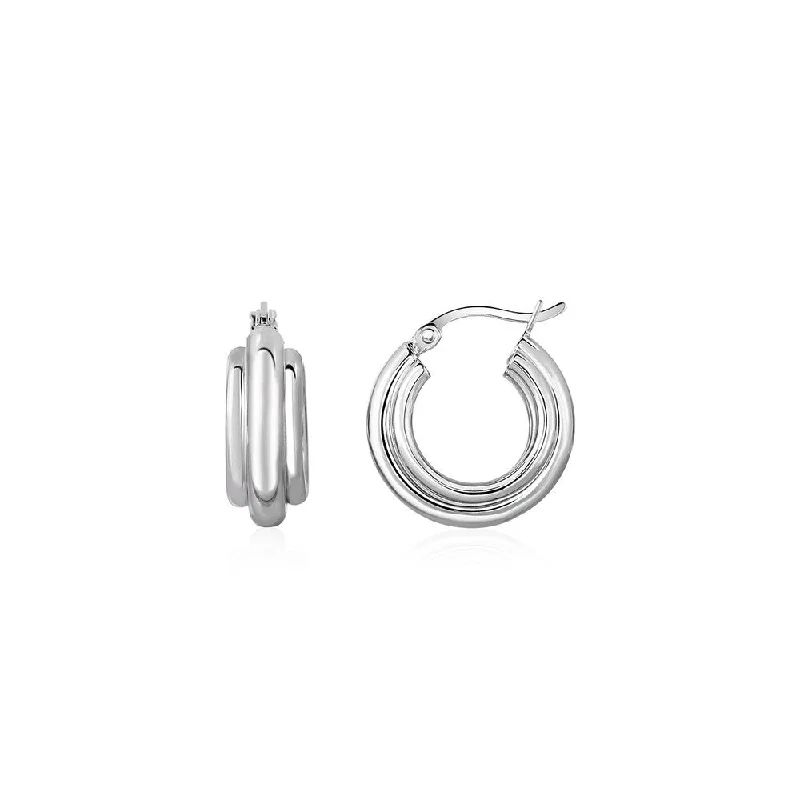 Three-Row Graduated Round Hoop Earrings in Sterling Silver