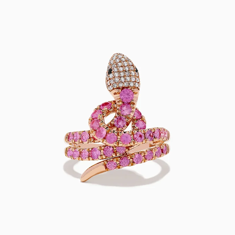 Safari 14K Rose Gold Multi Diamond and Pink Sapphire Snake Ring