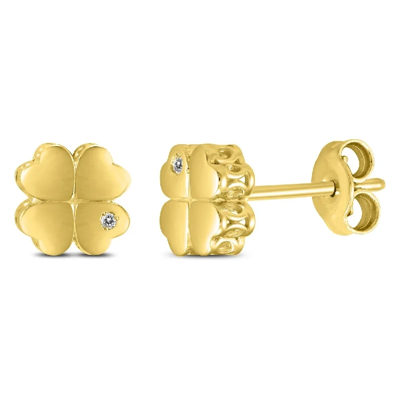 Marquee Jewels Diamond Accent Four Leaf Clover Earrings in 14K Yellow Gold