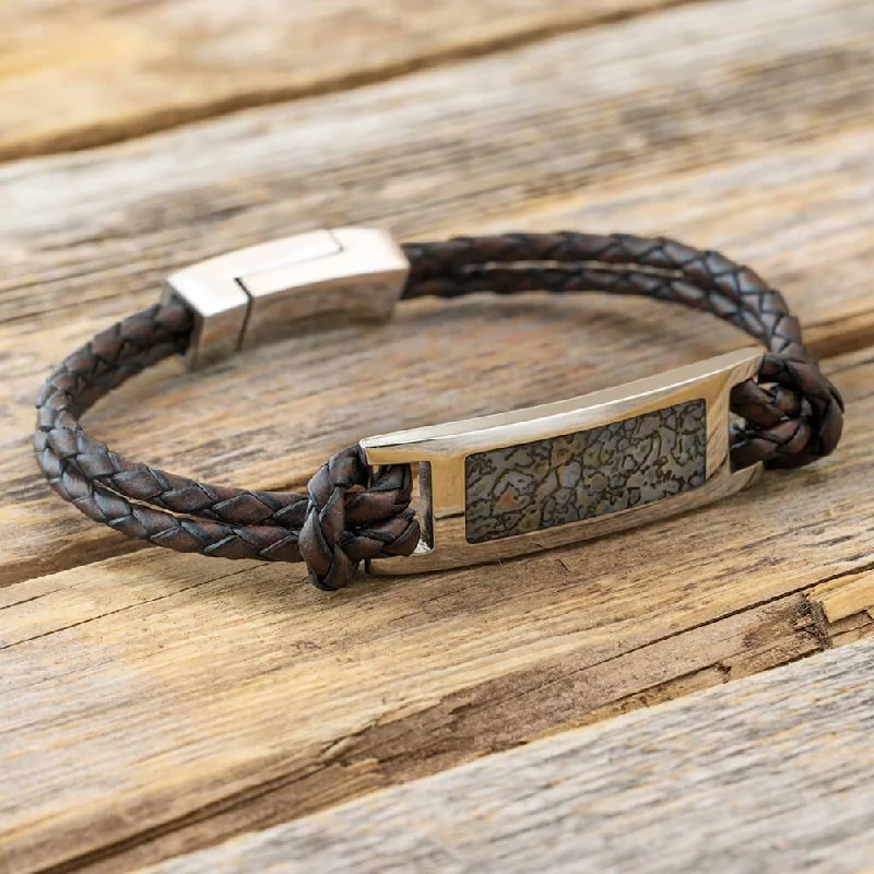 Dinosaur Bone Bracelet with Leather Band