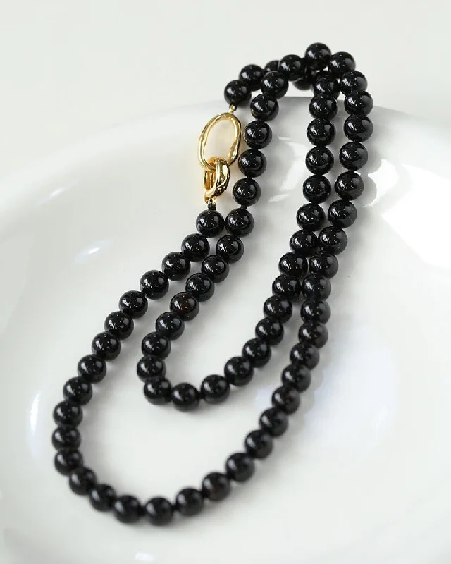 8mm Black Agate Beaded Long Necklace