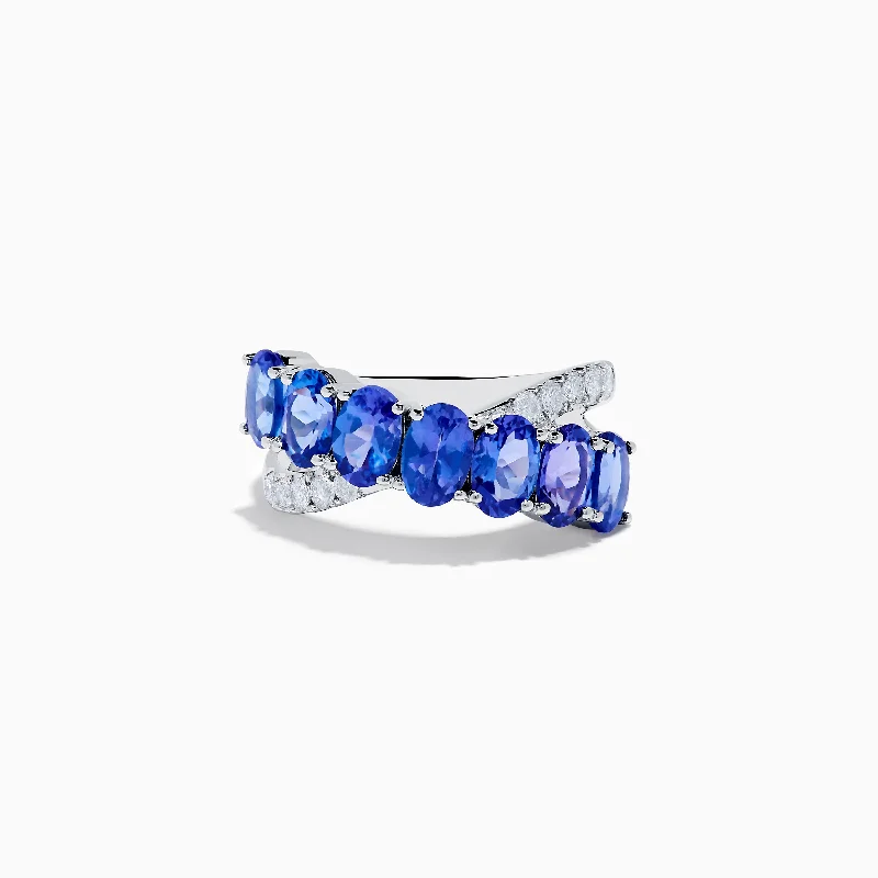 Nahla 14K White Gold Tanzanite and Diamond Crossover Ring